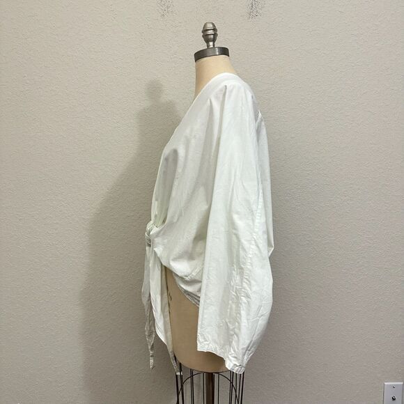 GOOD COMPANY The Wrapper Top Lagenlook Tie-Front Blouse in White - Picture 6 of 12
